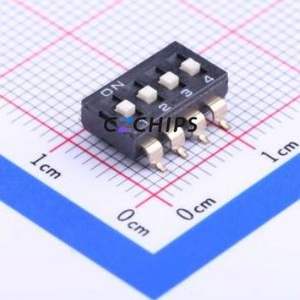 EM-04KP DIP Switch SMD-8P,6.3x11.1mm Switch Flat Toggle, Raised Type Single Pole Single Throw 4 2.54mm - Product Image 1