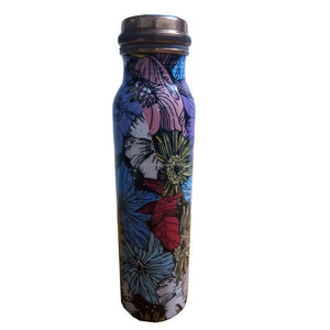 Botella de agua de cobre puro con estampado de flores, MEENA - Product Image 2