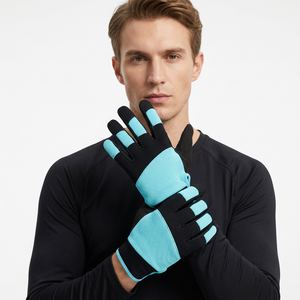 Anti-Slip Textured Fingertip Cotton Work <b>Gloves</b> <b>Knit</b> Wrist General Purpose Safety 4 Mil Thick Latex-free Black Cyan - Product Image 5