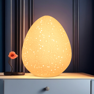 Venta directa de fábrica Lámpara de cerámica moderna en forma de huevo Diseño DE ARTE Luz nocturna con base E14/E26 <span class=keywords><strong>Precio</strong></span> barato Iluminación de mesa - Product Image 3