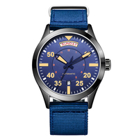 Montre analogique pour homme, montre automatique classique, cadran noir avec bracelet en toile, chronographe, calendrier, Date