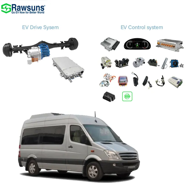 Rawsuns kit de motor elétrico, motor ac 4200z, eixo elétrico, 65kw, caixa de velocidade, controlador, motor síncrono para van de carga