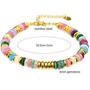 Pulsera de Piedras Preciosas Naturales de 2*6mm para Mujer, Pulsera de Cristal Curativo con Cadena de Acero Inoxidable, Joyería Boho Apilable, Regalo - Product Image 2