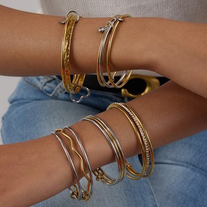 Brazalete de Acero de Titanio, Oro de 18K, Acero Inoxidable, Dos Tonos, Joyería para Uso Diario de Mujer - Product Image 1