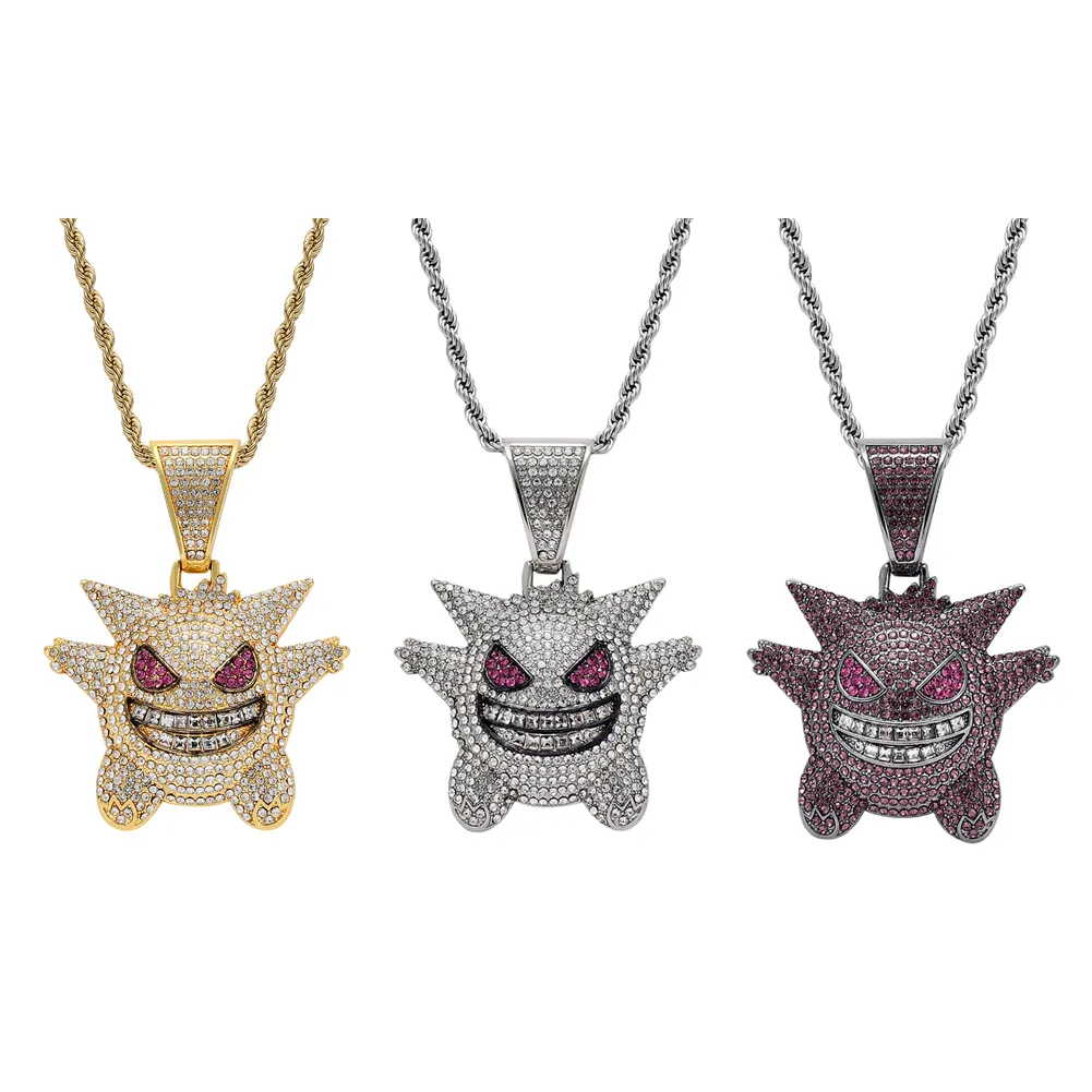 N331 Alloy Jewelry 3 colors Hip Hop Jewelry Cartoon Pendant Necklace Iced Out Men Gift