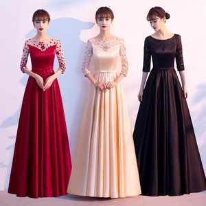 Elegant <b>A</b>-<b>Line</b> Evening <b>Dress</b> With 3D <b>Patterns</b> Empire Waist Scoop Neck Long Sleeve For Choir Performance And Events - Product Image 1