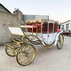 Carruaje Real de Hierro Forjado Blanco Dorado ZOWN con Cortinas Rojas para el Transporte de la Novia en Bodas - Product Image 4