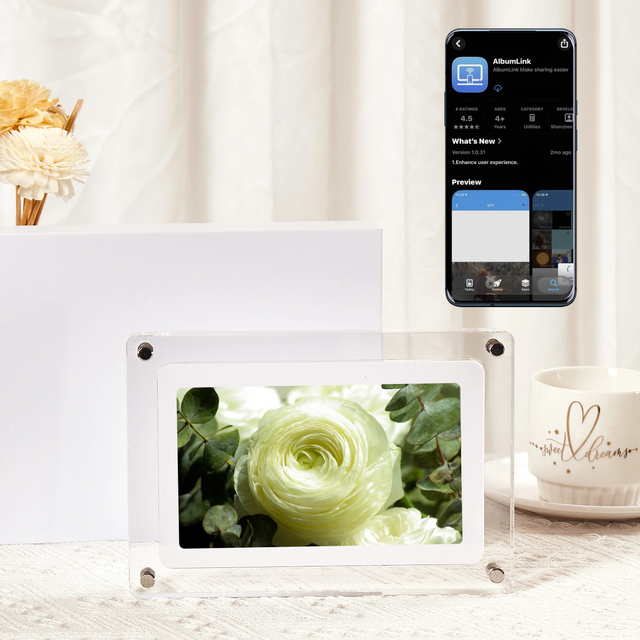2026 Newest 5/7/10.1" WiFi Acrylic Digital Photo Frame with Video & MP3 Support Clock Calendar QR Fast Pair 8GB Resume Transfer