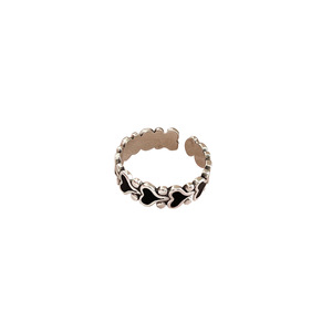 Yinruitai S925 Sterling <b>Silver</b> Black Glazed Heart Shaped Open <b>Ring</b> For Women <b>Adjustable</b> Everyday Wear Jewelry - Product Image 5