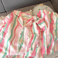 Pyjama en crêpe de coton à manches longues pour femme 2026, style cardigan à revers