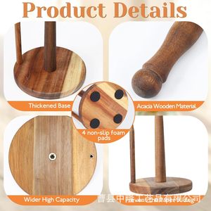 Wooden Desktop Toilet <b>Paper</b> Holder Round Base Vertical Design For <b>Kitchen</b> Bathroom Napkin Storage - Product Image 5