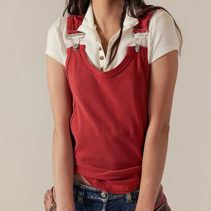 Channel 2026 Débardeur côtelé à boucle pour <span class=keywords><strong>femme</strong></span>, col rond, sans manches, coupe ajustée chic, style Y2K vintage grunge pour adolescentes - Product Image 2