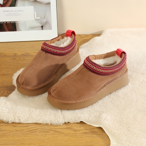 U2G Damen Herbst Lammfell Schneestiefel Winter Knöchelhohe Wildlederstiefel mit Strickrand Flache Zehenpartie Slip-On Design EVA-Innensohle - Product Image 4