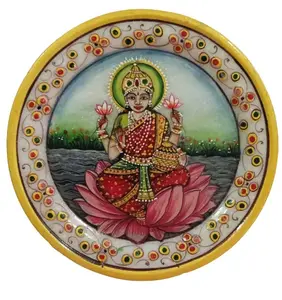 لوحة لورد ماتا لاكسمي على شكل دائري مصنوعة يدويًا من الرخام الأكثر مبيعًا لوحة إله هندوسية مستديرة الشكل قطرها 14
