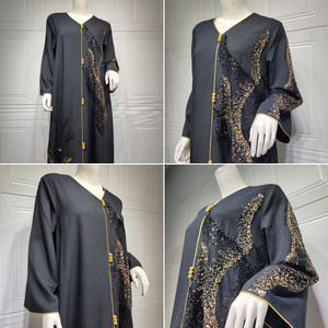 Ultimo Modello 309 di Abiti Musulmani per Donne del Medio Oriente, Vestito Lungo con Maniche Lunghe, Ricami e Perline, Design <span class=keywords><strong>Aya</strong></span> Nero - Product Image 6