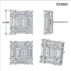 Bijoux haut de gamme en or massif 18 carats avec diamant naturel blanc garanti, forme carrée, boucles d'oreilles en grappe de baguette pour femme - Product Image 5