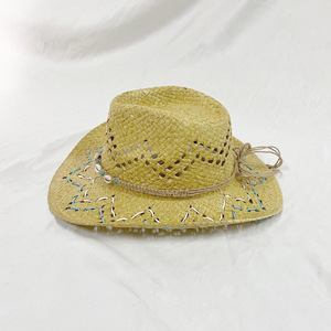 Thời trang mới sang trọng phụ nữ handmade hoa giấy rơm chất lượng Cowgirl Mũ bãi biển UPF 50 + UV bảo vệ Sun hat số lượng lớn mũ cao bồi - Product Image 3