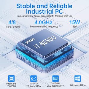 Chasis Industrial sin Ventilador para Computadora Integrada, Core I7-8550U (1.8-4.0GHz), 256GB RAM, 16GB SSD, Doble LAN 2.5G, Wi-Fi 6, Windows 11 Pro - Product Image 5