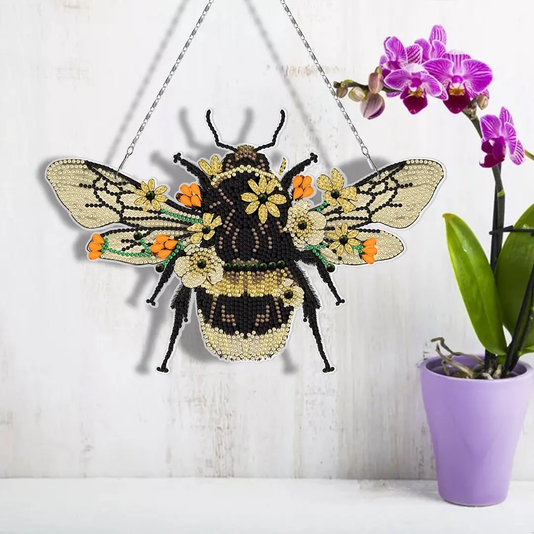 새로운 디자인 꿀벌 아크릴 5D DIY 공예 펜던트 28x18.5cm 다이아몬드 그림 크리스탈 매달려 장식