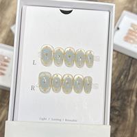 TSZS French Cat's Eye Almond Handmade Press on Nails Golden Stripe Floral Pattern Reusable Artificial Nails With Private Label