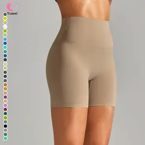 Pantalones de entrenamiento suaves para levantamiento de glúteos de cintura alta, pantalones cortos de Yoga para control de barriga, pantalones cortos deportivos para Yoga