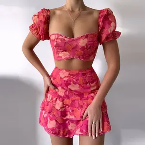 Ladies Fashion Summer Sweet Set Women Sexy Y2K Hot Girls Dress Crop Top Mini Skirt Pink Fashion Two Piece Set Women Clothes