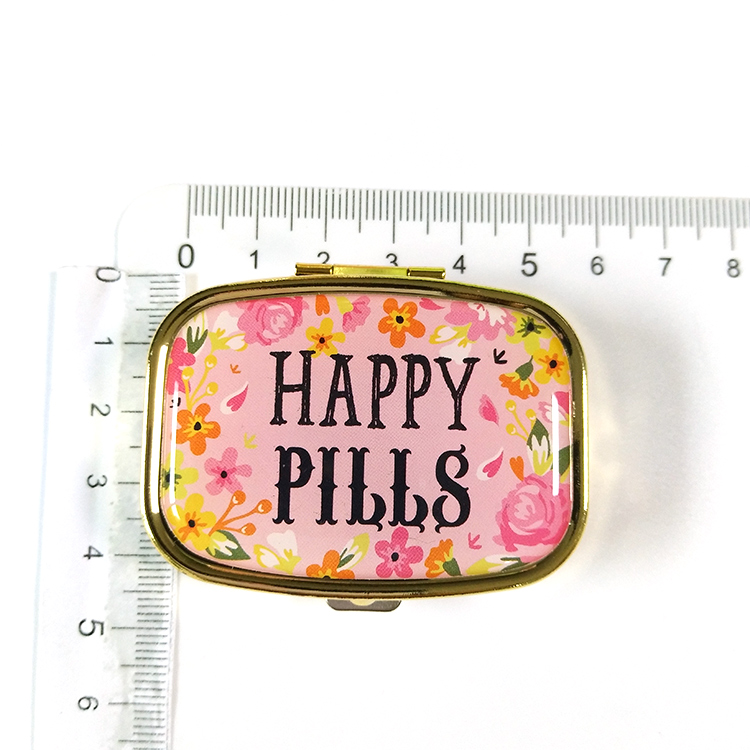 Сублимационный логотип на заказ, пустая дорожная Сувенирная Коробка для лекарств с зеркалом, портативная металлическая коробка с 3 отделениями для таблеток