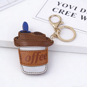 Llavero de cuero PU con forma de taza de café, colgante para bolso, diseño de moda, lindo, para coche, mochila, accesorio decorativo - Product Image 4