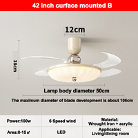 Ventilateur de plafond LED moderne de luxe de 42 pouces, rétractable, pliable, design à profil bas, moteur avec télécommande pour salon