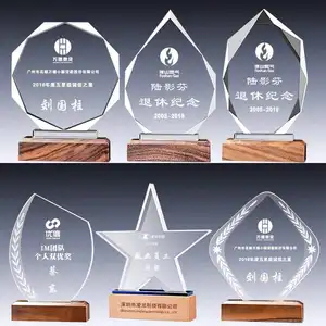 Honor Of Crystal Customized Design Trophy Excellent Commemorative Wooden Crystal Trophy