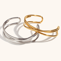 Bracelet minimaliste à double couche avec ouverture, en acier inoxydable, plaqué or, étanche, bijoux pour femmes