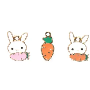 Enamel Jewelry DIY Decoration Easter Gift Rabbit Eating Carrots Gold Plated Kawaii Animal Pendants Charm China Suppliers