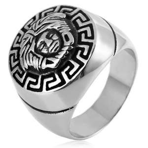 yunnique Men's <b>Titanium</b> Steel <b>Ring</b> Geometric Pattern Great Wall Design Retro Style Gift Jewelry - Product Image 1