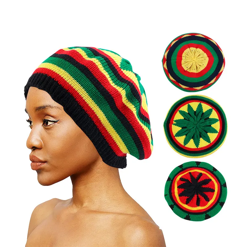 Topi rajut Unisex, topi akrilik musim dingin gaya Jamaika tetap hangat warna-warni grosir