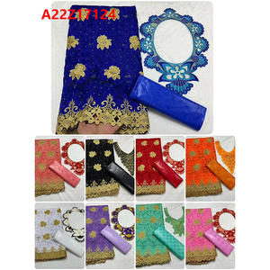 Bazin Riche ผ้าลูกไม้แอฟริกัน Bazin brode ลูกไม้กับหิน5 + 2หลาปักผ้าปักอย่างยั่งยืน - Product Image 6