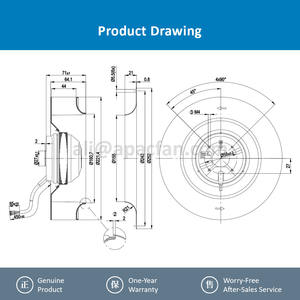 Ventilateur centrifuge de refroidissement à roulement à billes ODM OEM pour R2E220-AA44-23 220mm 115VAC 2550/2700RPM 75/100W 0.67/0.88A 910m3/h - Product Image 4