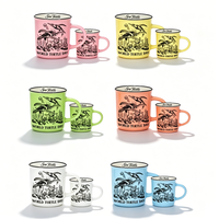 Tasses à café de camping en céramique avec motif tortue de mer imprimé sur mesure, style rétro vintage, aspect émaillé, tasse souvenir en grès avec rebord