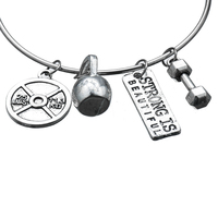 Pulsera Expandible DIY con Colgante de Fitness: Mancuerna, Barra y Kettlebell – Joyería para Hombres y Mujeres – Regalo con Mensaje 'Nunca te Rindas'