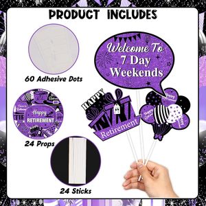 Set di 24 Accessori per Foto Booth a Tema Pensionamento, Decorazioni Viola e Nere per Festa di Pensionamento Femminile - Product Image 6