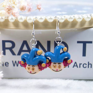 1 par de pendientes de gota para mujer, bonitos dibujos animados de payaso de circo y Animal Flatback, resina, Color caramelo, regalos para niños - Product Image 2