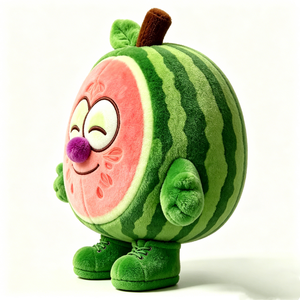 Coussin en peluche personnalisable Pastèque rayée vert doux, Peluche Pastèque sur le thème de la nourriture avec nez violet - Product Image 2