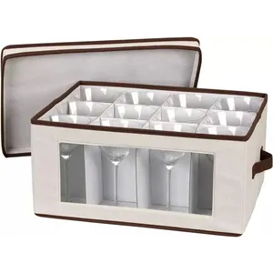 Elegant Linen Beige Flute Glass Storage Box Rectangle Shape Foldable and Hard Storage Europe Design Style