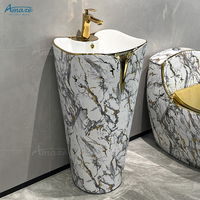 Ensemble de toilettes de luxe en céramique, WC monobloc, lavabo de salle de bain, toilettes dorées
