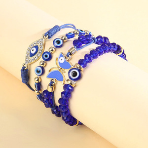 Fashion Beaded <b>Bracelet</b> Set Blue Gradient Glass <b>Beads</b> With Evil Eye Charm For Women And <b>Men</b> Summer 2025 Stackable Jewelry - Product Image 3