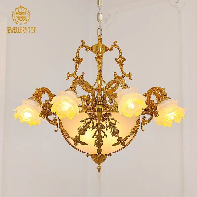 Jewellerytop french antique brass pendant lamp classical chandeliers vintage glass copper castle chandelier medieval