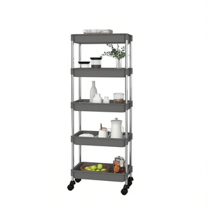 Carrito de cocina gris de 5 niveles, 16.5x11.4x50.4 pulgadas, de hierro y ABS, con ruedas para organizar la cocina - Product Image 1