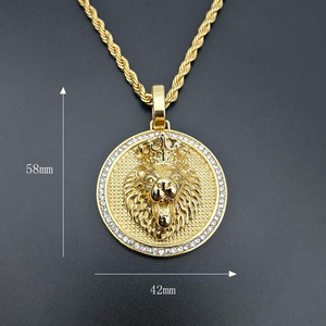 <span class=keywords><strong>Collana</strong></span> SN190 <span class=keywords><strong>con</strong></span> <span class=keywords><strong>Ciondolo</strong></span> <span class=keywords><strong>Leone</strong></span> in Cristallo Scintillante, Placcato Oro in Acciaio Inossidabile <span class=keywords><strong>con</strong></span> Catena a Corda, Gioiello Hip Hop Unisex per Regalo di Festa - Product Image 3
