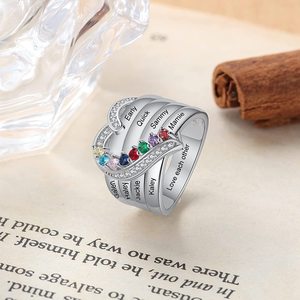 Dropshipping <b>Heart</b> Shape Custom Name <b>Ring</b> With <b>Pink</b> Birthstone Pave Set Cubic Zirconia Women's Romantic Jewelry - Product Image 2