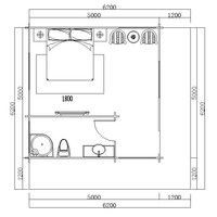 Cabane en bois modulaire miniature à 1 chambre, 38,44 m², style suédois, rouge, avec terrasse pour le glamping
