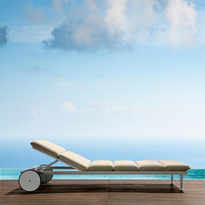 Chaises longues d'extérieur modernes en métal, pliantes, avec coussins, à roulettes, pour villa et parc - Product Image 3